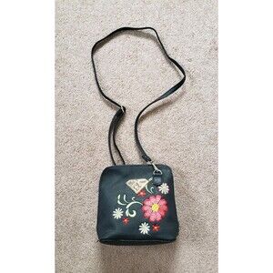 Vintage Rare Baby Phat Daisy Sling Crossbody Bag Embroidered Flowers Black Small